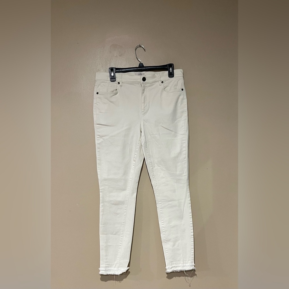 Loft Womens White Size 10 Frayed Mid Rise Skinny Jeans
